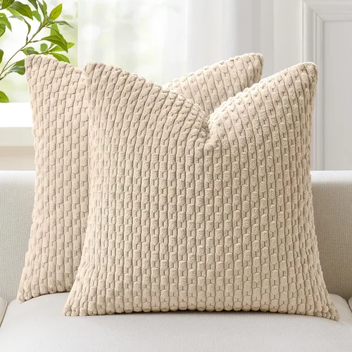 Vista 41 de Kevin Textile - Juego de 2 fundas de almohada decorativas de pana suave, estilo bohemio, a rayas, decoración del hogar para sofá, cama, sofá y sala