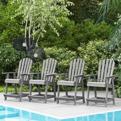 Vista 12 de Tangkula Taburete de bar para exteriores, silla Adirondack alta de polietileno de alta densidad con reposabrazos y reposapiés, resistente a