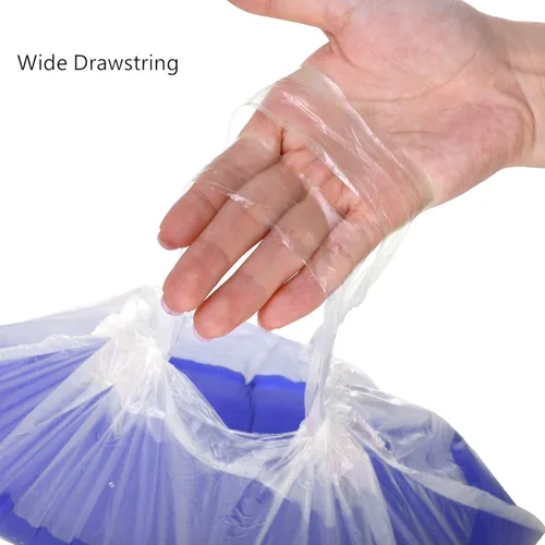 Vista 4 de Tebery Paquete de 100 forros portátiles para sillas de orinal con cordón, bolsas de orinal desechables para asiento de entrenamiento de inodoro