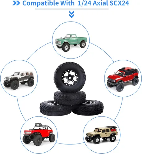 Vista 3 de Juego de ruedas y neumáticos Beadlock 1.0 para escala 1/24 Axial SCX24 AX24 Gladiator Deadbolt Bronco C10 JLU CRC B17 Betty Chevy RC Crawler piezas
