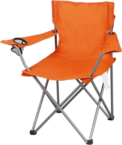 Vista 5 de Silla de camping de cuatro pliegues con portavasos, naranja brillante.