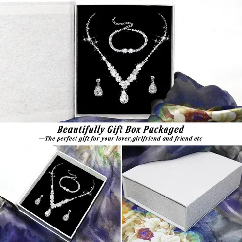 Vista 5 de 4-5 Pieces JewelrySet for Prom Brides,Women's Silver Rhinestone Evening Bag Jewelry Sets Accessories