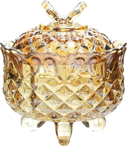 Vista 11 de SOCOSY Royal - Caja de dulces de cristal en relieve con tapa, joyero con pies, tarro de galletas, tarro de galletas, dulces de boda, tarros de bufé