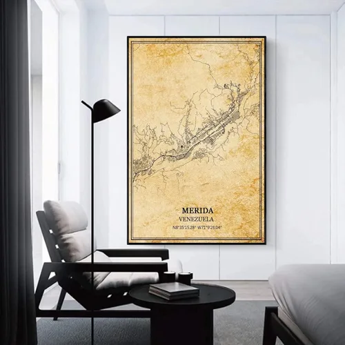Vista 3 de TANOKCRS Mérida Venezuela - Póster de mapa vintage de Venezuela, arte de pared, diseño de mapa de carretera de la ciudad, regalo de recuerdo