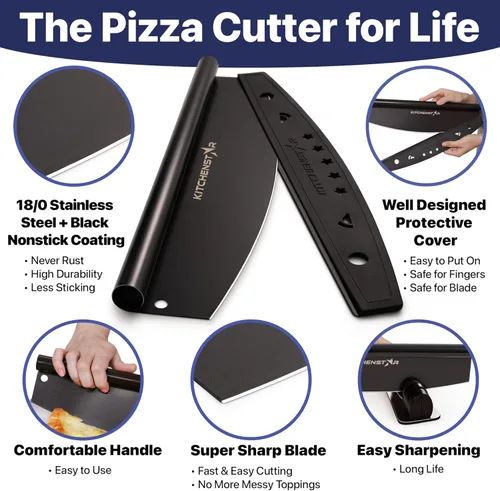 Vista 3 de Kitchenstar Cortador de pizza de 14" Cuchillo de acero inoxidable afilado para rebanar - Estilo balancín con cubierta de hoja Picar y rebanar