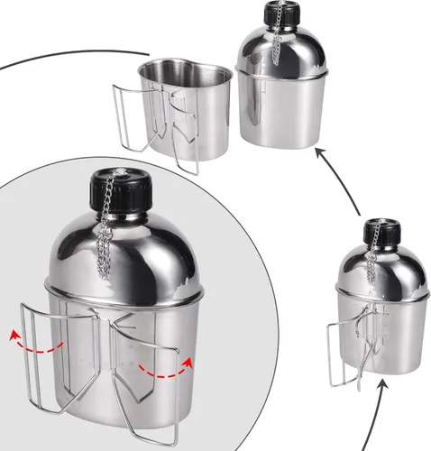 Vista 2 de Goetland - Kit de cantimplora militar del ejército de EE. UU. de acero inoxidable de la Segunda Guerra Mundial, botella de agua de 1.3QT con taza