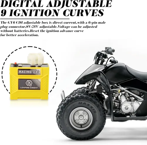 Vista 3 de GY6 Caja de CDI de 6 pines DC de alto rendimiento con 9 curvas de encendido ajustables digitalmente para piezas de rendimiento GY6 50cc GY6 150cc