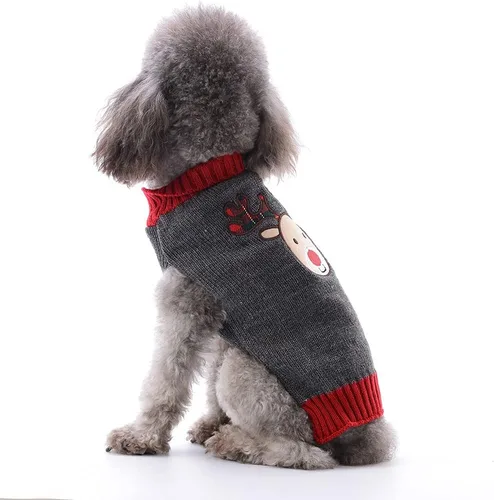 Vista 5 de Mikayoo Suéter para mascotas para perros y gatos pequeños, suéter feo, Navidad, serie de alce, serie de renos, cabeza de reno (XS)