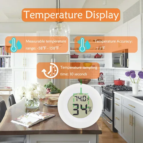 Vista 4 de Mini termómetro digital higrómetro redondo, paquete de 3, pantalla LCD, medidor de humedad de temperatura interior para invernadero, refrigerador