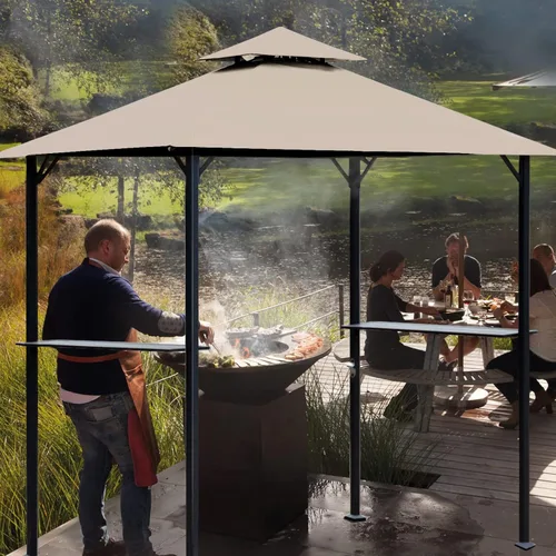Vista 6 de Toldo de repuesto para kiosco, 5 x 8 pies, cubierta superior para kiosco de barbacoa, cubierta superior de toldo de barbacoa con doble cansancio