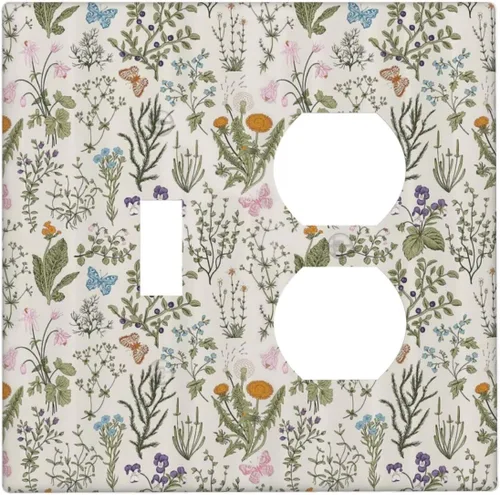 Vista 138 de William Morris Floral Boho Azul Medianoche Azul Bohemio Flor 1 Banda Dúplex Cubierta de Salida Decorativa Receptáculo Único Interruptor Eléctrico