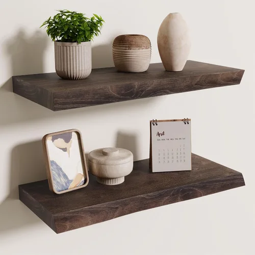 Vista 24 de Axeman Estantes flotantes de madera de olmo rústico para pared, estante de pared de 48 x 8 pulgadas de profundidad con soporte invisible, estantes