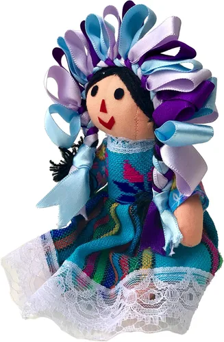 Vista 2 de Alkimia Inc Muñeca de trapo tradicional mexicana hecha a mano - 7 pulgadas - Azul
