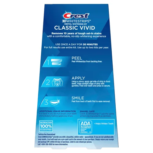 Vista 3 de Crest 3D Whitestrips, Classic Vivid, kit de tiras blanqueadoras de dientes, 20 tiras (paquete de 10 unidades) (paquete de 2)