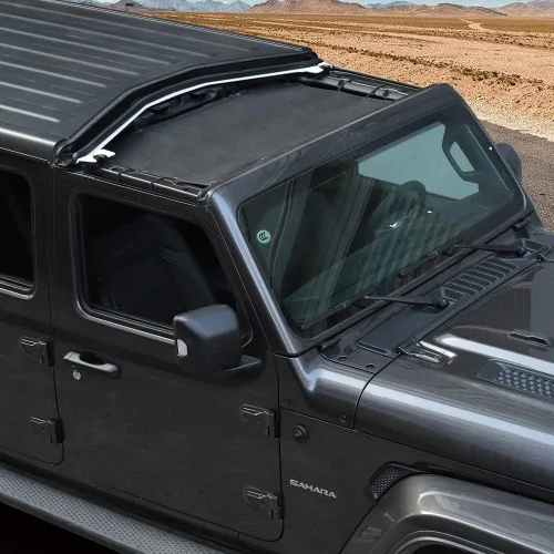 Vista 6 de Parasol de malla con bandera estadounidense, protección UV para Jeep Wrangler JL JLU 2018-2024 y Jeep Gladiator JT 2020-2024