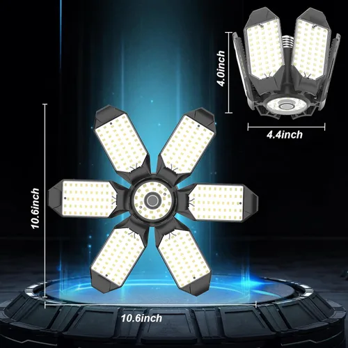 Vista 7 de Luces LED de garaje, 1 paquete de 200 W, luces LED de techo superbrillantes, 6500 K, 22000 lúmenes, luz de garaje deformable, ideal para sótano