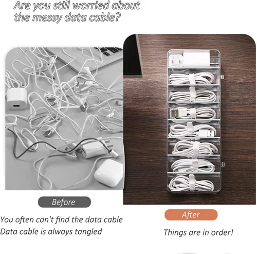 Vista 2 de Caja de almacenamiento de cables transparente, caja organizadora de cables, caja organizadora de cables de plástico, caja de almacenamiento