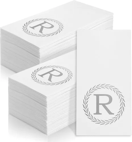 Vista 18 de 100 servilletas desechables con monograma de oro, toallas de mano decorativas con letra G, servilletas de cena para invitados, toallas de mano
