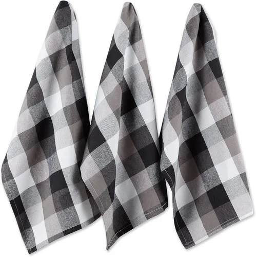 Vista 12 de DII Tri-Color Check Collection - Juego de paños de cocina, color negro, 4 piezas