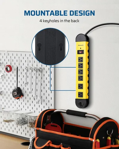 Vista 6 de DEWENWILS - Regleta de alimentación de metal, 6 tomas de corriente resistente contra sobretensiones 6FT Cord, 14AWG/3C, 15A Circuit Breaker, 900