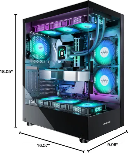Vista 7 de MUSETEX Chasis para PC ATX 6 Ventiladores PWM ARGB Preinstalados, Chasis de Computadora Mid Tower de Tipo-C con Vidrio Templado Dual de Vista