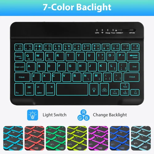 Vista 3 de Funda de teclado para Samsung Galaxy Tab A9 8.7" 2023, retroiluminación de 7 colores, funda de teclado inalámbrico desmontable con soporte para S