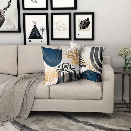 Vista 7 de Juego de 4 fundas de almohada bohemias azules y grises, decoración moderna de mediados de siglo, fundas de almohada geométricas abstractas de 16 x