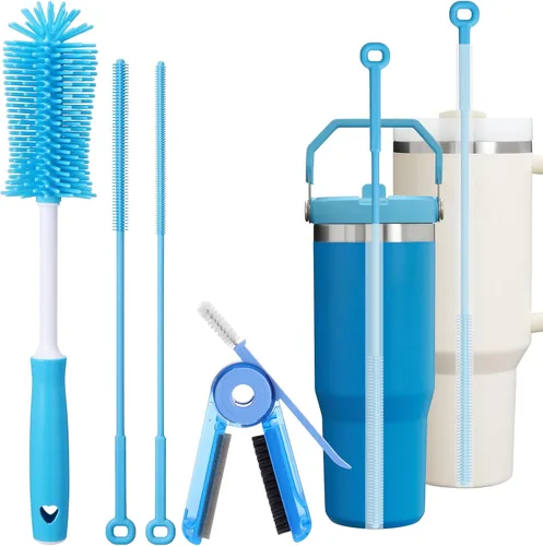 Vista 10 de XANGNIER Cepillo limpiador de pajitas de silicona, 2 cepillos reutilizables extra largos para limpiar popotes de plástico de metal, acero