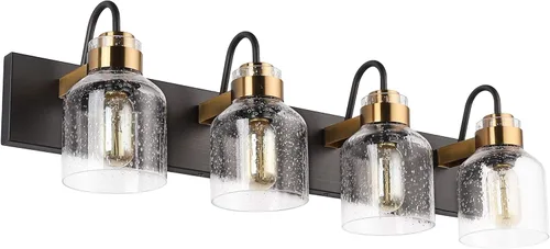 Vista 6 de PRESDE 2 Luces Accesorios de Tocador de Baño Negro y Dorado Luces de Baño de Granja Accesorio de Iluminación Sobre Espejo Aplique de Pared de Baño