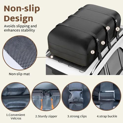 Vista 4 de iBirdie - Portaequipajes para techo de 20.4 pies cúbicos, caja de carga para techo de cubierta suave, resistente al agua 1200D para coche con/sin