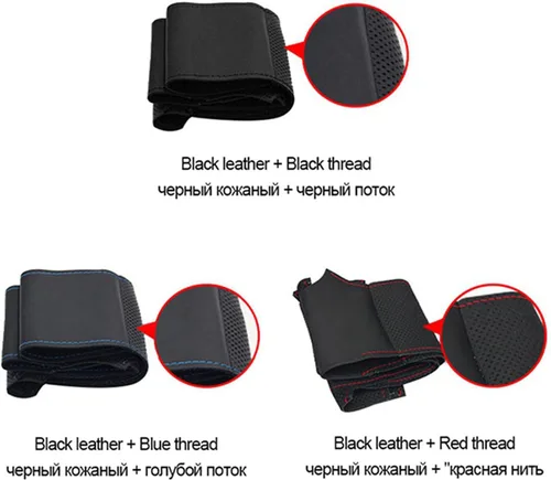 Vista 2 de ZIRIA Cubierta de volante de coche de cuero negro cosido a mano, para Nissan marzo 2010-2015 Sunny 2011-2013 Versa 2012-2014