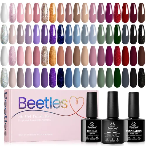 Vista 17 de Beetles - Juego de esmaltes de uñas de gel, 20 colores, rosa, blanco, negro, amarillo, rojo, con brillantina, UV, LED, kit de esmalte de gel