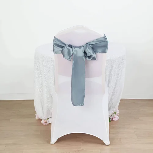 Vista 6 de Tableclothsfactory 5 cintas de satén de amatista para silla, lazos de corbata para decoración de eventos de boda, decoración de silla, arco