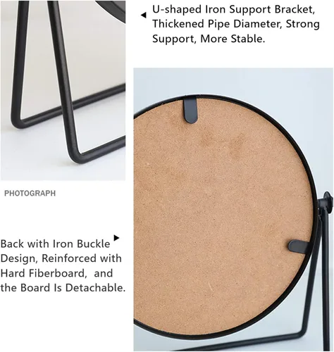 Vista 5 de Espejo de maquillaje para mesa de hierro, espejo giratorio redondo para escritorio, rotación de 360 °, espejo para tocador (Negro)