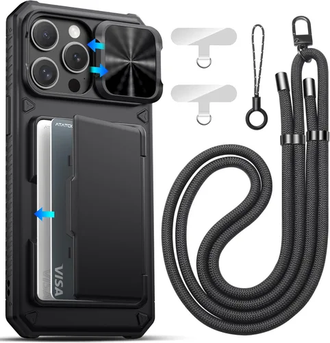 Vista 51 de ATATOO Funda para iPhone 17 con Portador de Tarjetas (Almacena 3-5 Tarjetas) [Bloqueo RFID] y Cubierta Deslizante para Cámara, Protección de Grado