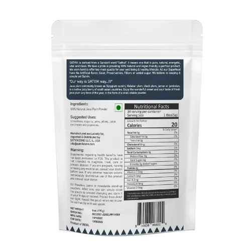 Vista 2 de Java Plum Jamun - Polvo de fruta 100% natural, 6 onzas, apto para veganos, sin azúcar añadido, sin sabores/colores/conservantes artificiales, sin