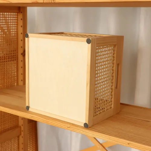 Vista 5 de YAHUAN Caja de Almacenamiento de Madera de Bambú Cubos Organizadores de Almacenamiento Contenedores Decorativos Cesta Cuadrada de Madera Cajas