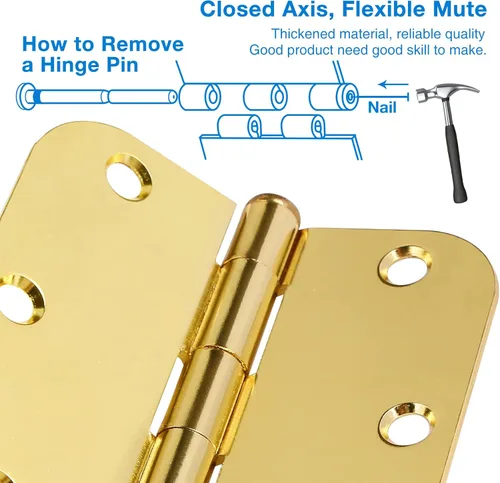Vista 5 de Paquete de 3 bisagras de puerta negras mate de 3.5" x 3 1/2" bisagra de puerta redonda interior de 3 ½", radio de 5/8" acabado plano de hierro
