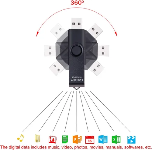 Vista 3 de Unidades flash USB de 64 GB, memoria USB, diseño giratorio de pulgar, Memory Stick con luz LED para almacenamiento externo y datos de respaldo