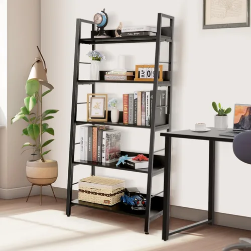 Vista 38 de BATHWA Estantería para libros de 5 niveles, estantería industrial rústica de madera de metal, marrón oscuro de 28 pulgadas de ancho y 59 pulgadas
