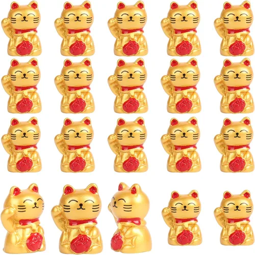 20 piezas de mini figuras de gatos de resina, estatua de gato de la suerte, lindas mini figuras de gato para decoración de jardín de hadas, casa de