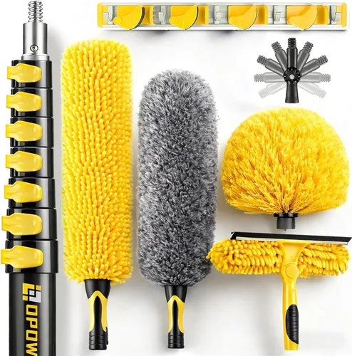Vista 8 de Kits de plumero de techo alto de 20 pies con poste de extensión resistente de 5 a 12 pies, plumero de alto alcance para limpieza, plumero de plumas