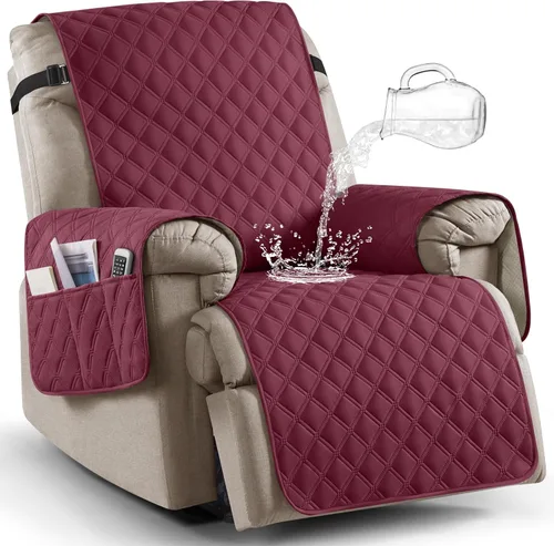 Vista 22 de Ruaozz Funda para silla reclinable 100% impermeable, antideslizante, de gran tamaño, para silla reclinable grande, lavable, con correas elásticas