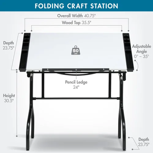 Vista 3 de Studio Designs - Mesa de dibujo plegable y moderna, ajustable, 35.25 pulgadas de ancho x 23.75 pulgadas de profundidad, negro/blanco