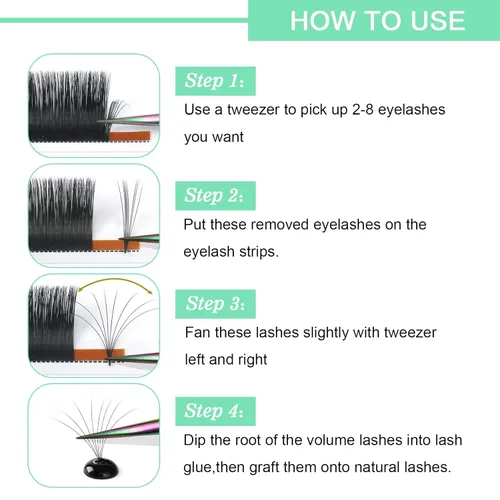 Vista 5 de Extensiones de pestañas PRO LASHBEAUTY con volumen D-0.07-14, pestañas postizas de ventilador fácil de 9 a 20 mm, pestañas postizas de florecimiento