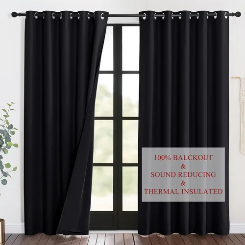 Vista 47 de NICETOWN Cortinas opacas para ventanas de sombreado completo, súper resistentes, con forro absorbente de ruido, para dormitorio, tratamiento