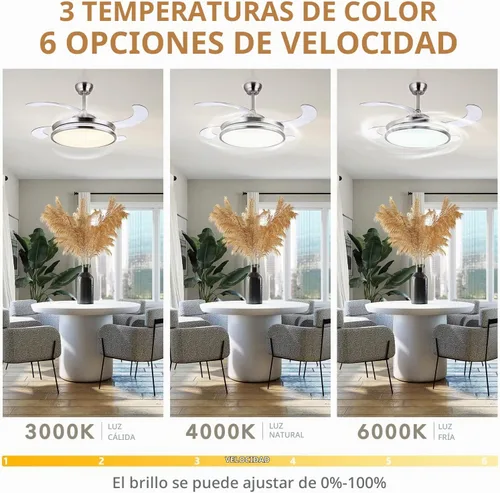 Vista 5 de STERREN Ventilador de techo retráctil dorado con luces, ventilador de techo LED moderno de perfil bajo sin aspas de 42 pulgadas para dormitorio
