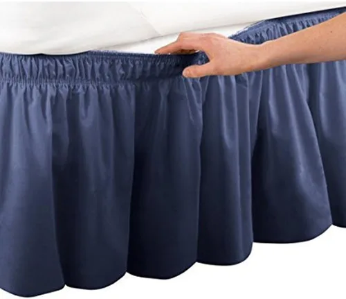 Vista 4 de Falda de cama plisada de tres lados con estilo envolvente de algodón egipcio elástico con caída de 15 pulgadas contra el polvo para camas