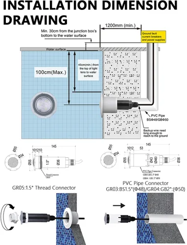 Vista 3 de AC12V - Luz LED RGB de 1.5 pulgadas que cambia de color para piscinas enterradas, cable de 100 pies, compatible con Pentair GloBrite, accesorios