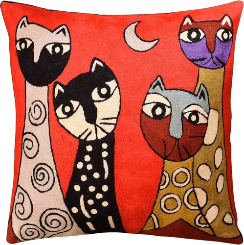 Vista 11 de Funda de almohada lumbar Picasso - Cojín abstracto de gatitos azules - Lana bordada a mano tamaño 14 x 20 Almohada lumbar Blue Cats